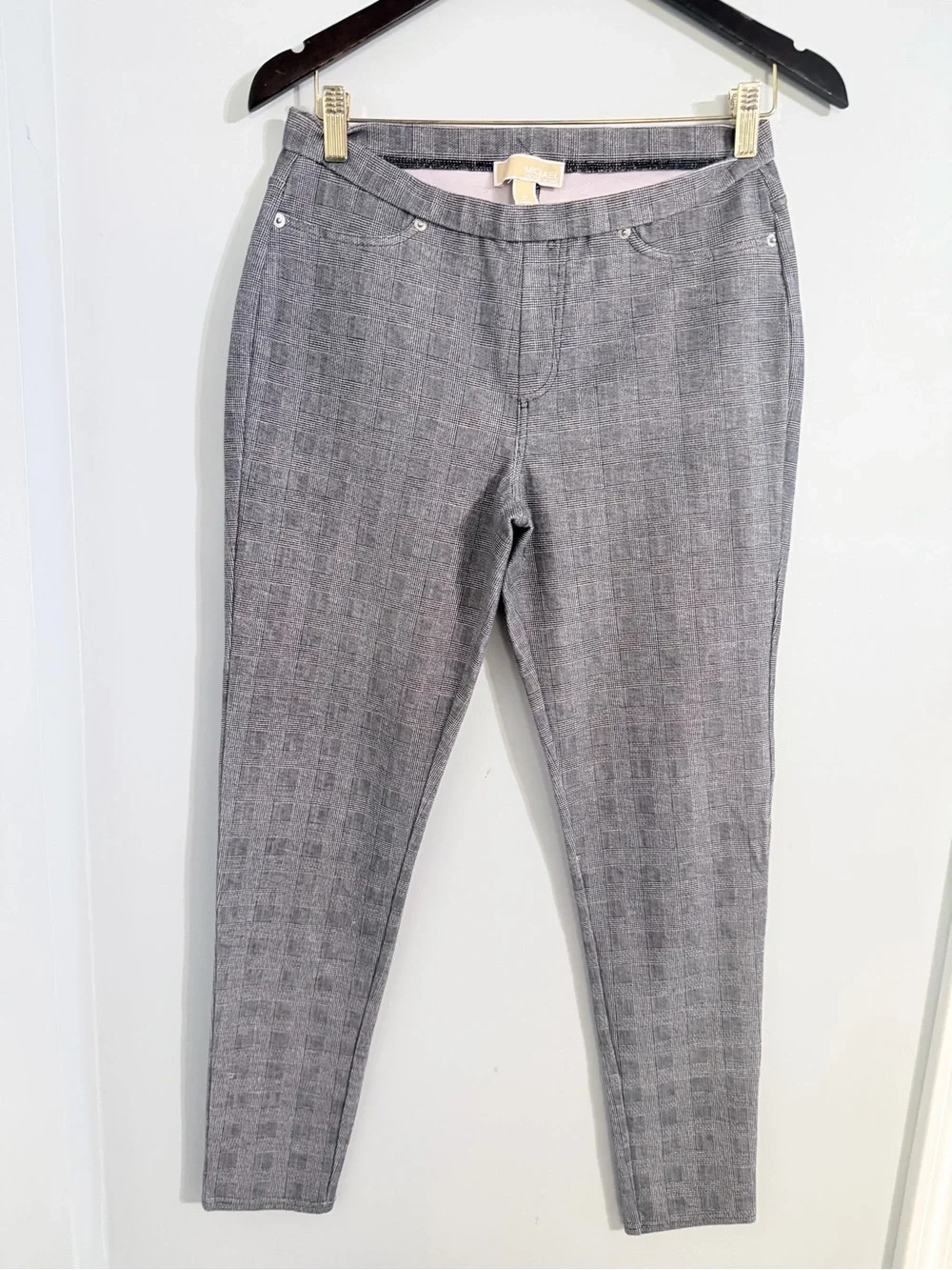 Michael Kors Gray Plaid Ponte Skinny Pants